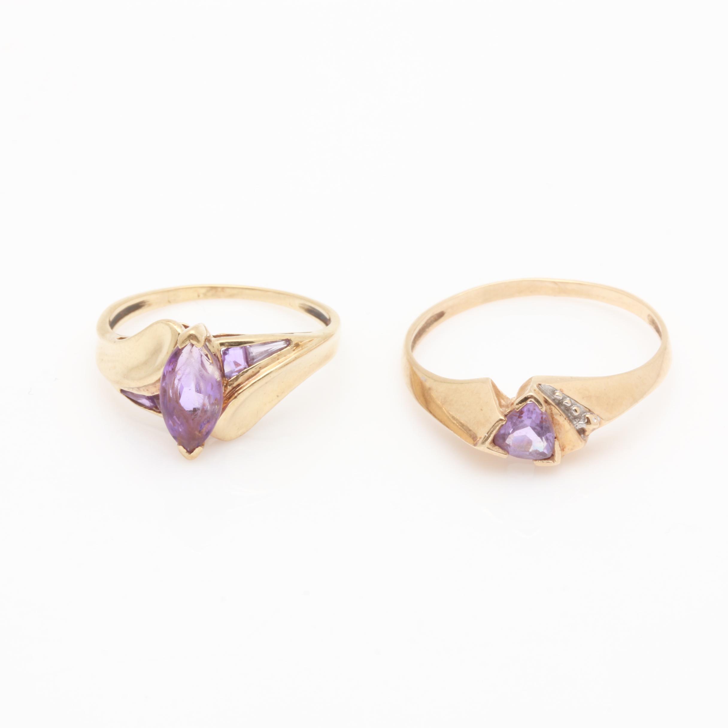 10K Yellow Gold Amethyst Rings