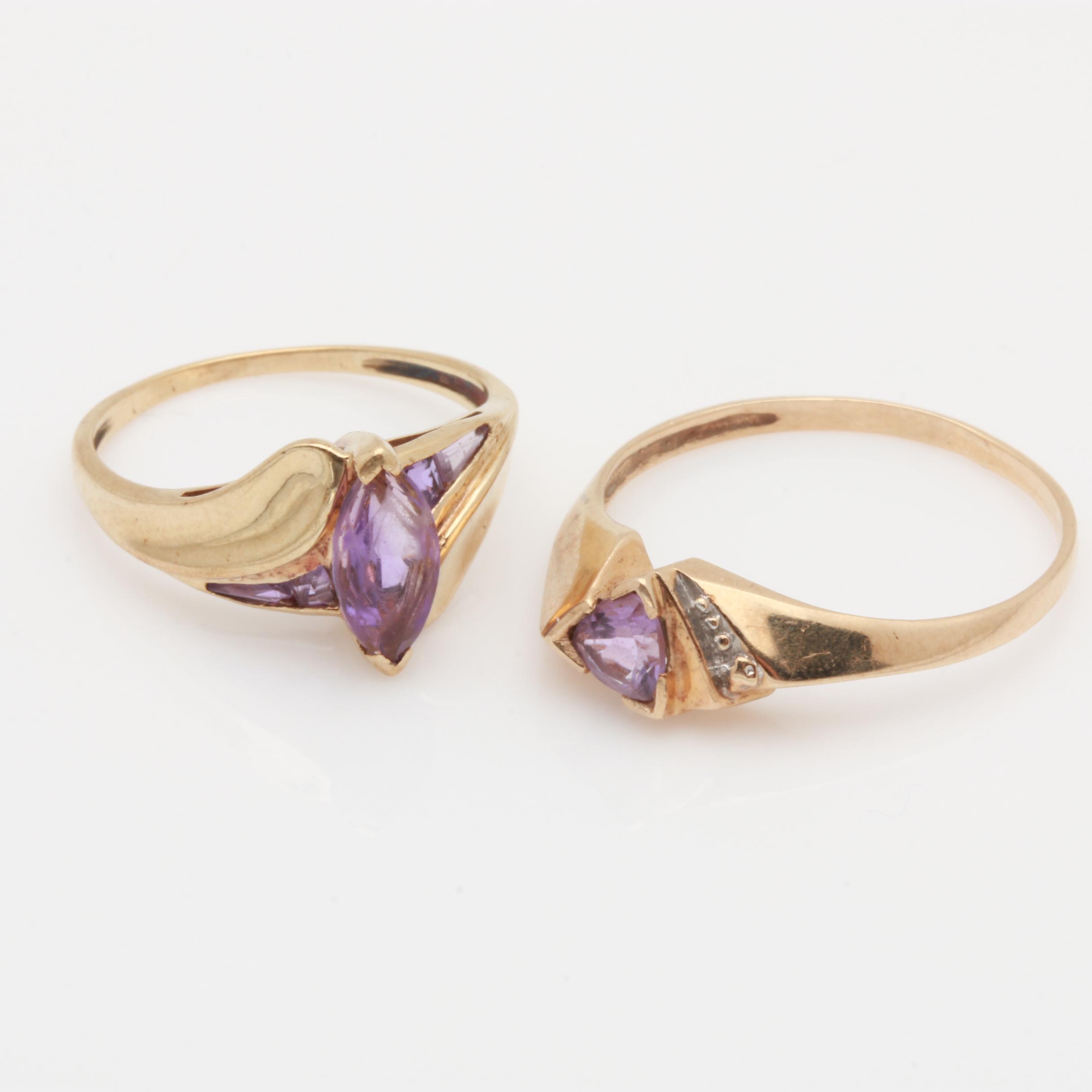 10K Yellow Gold Amethyst Rings