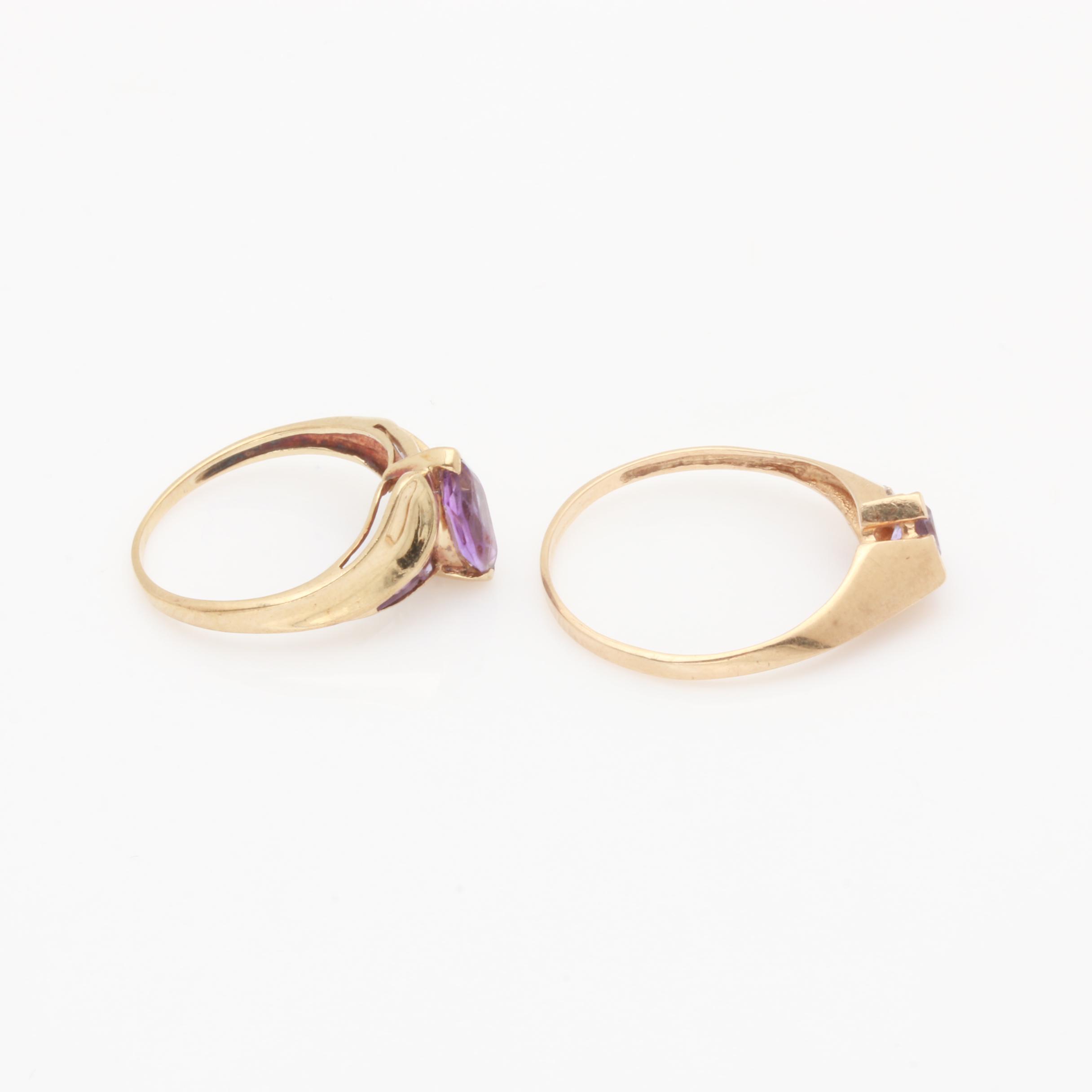 10K Yellow Gold Amethyst Rings