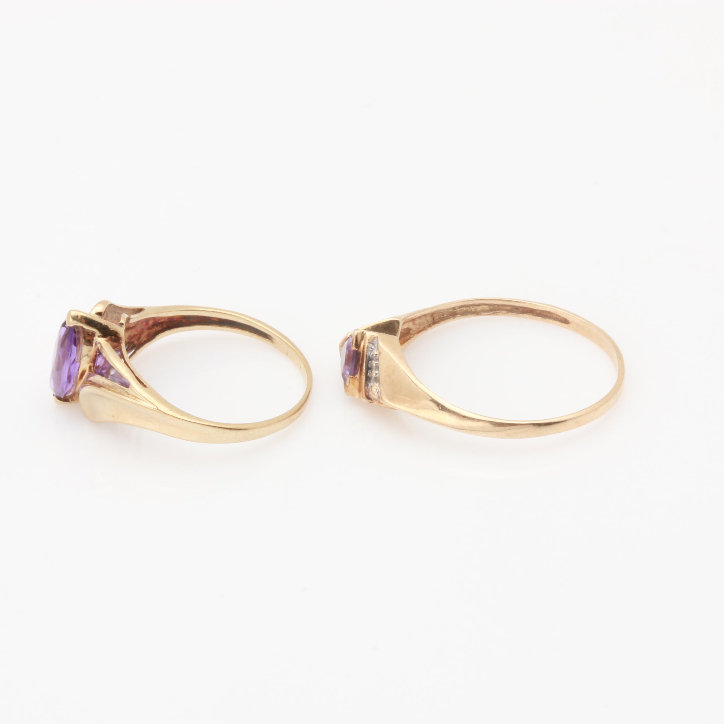 10K Yellow Gold Amethyst Rings