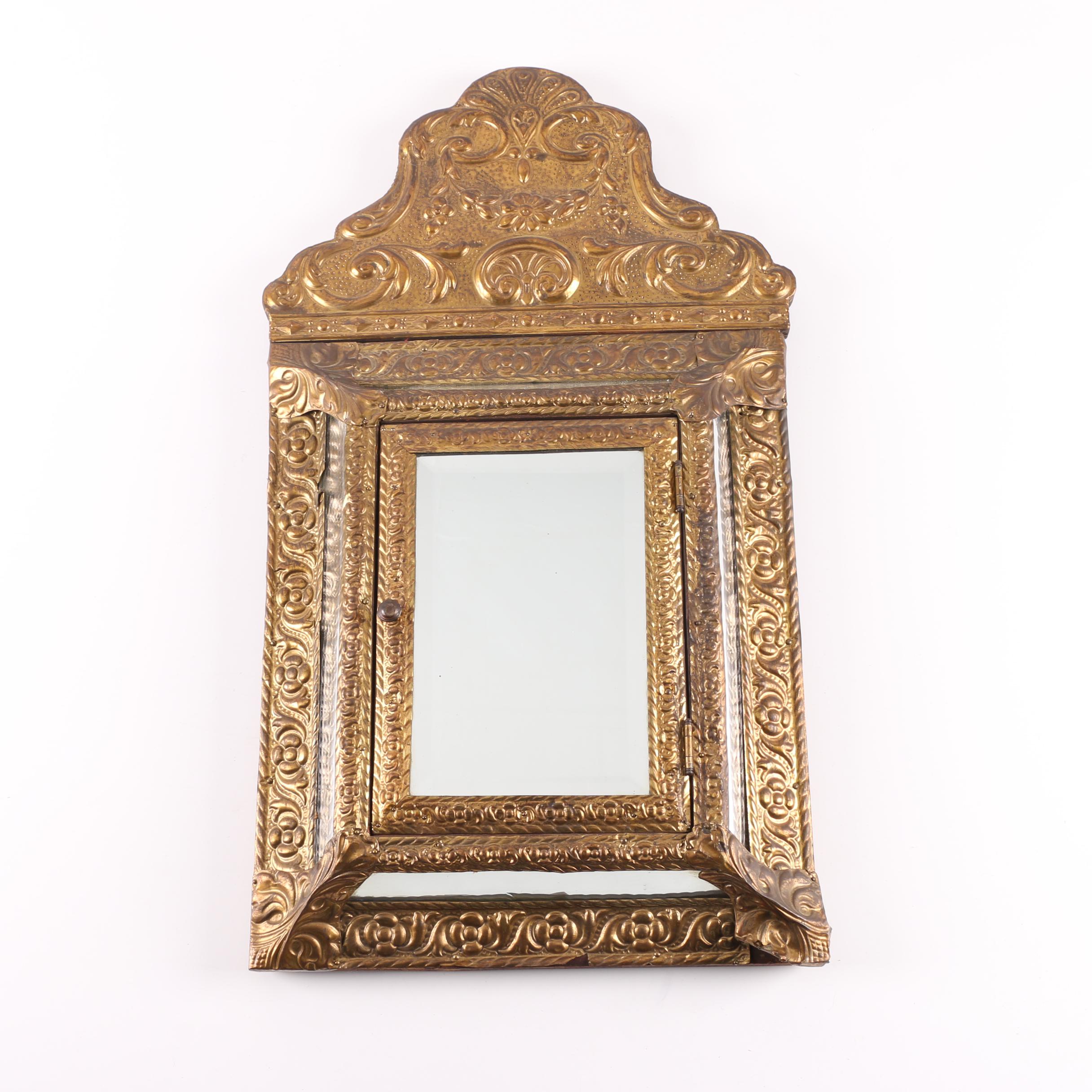 Victorian Style Embossed Brass Hall Mirror with Storage