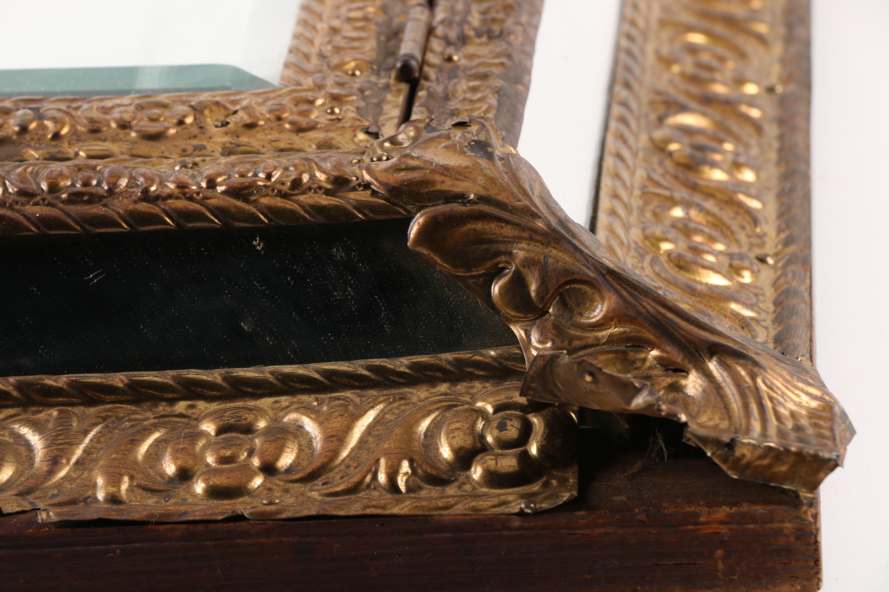 Victorian Style Embossed Brass Hall Mirror with Storage