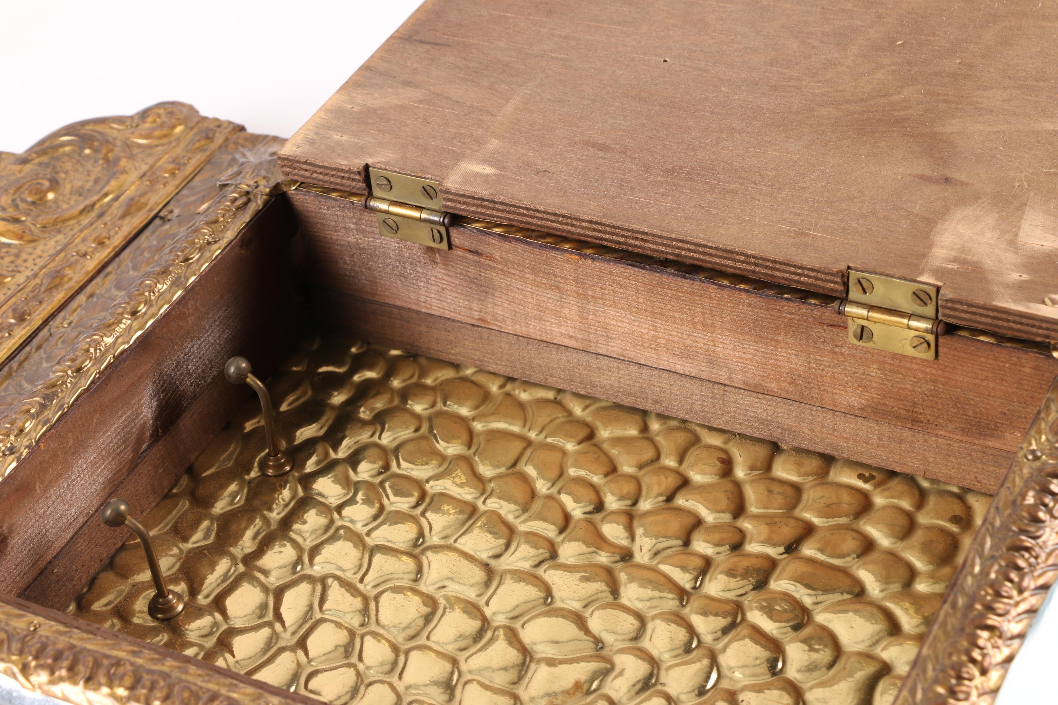 Victorian Style Embossed Brass Hall Mirror with Storage