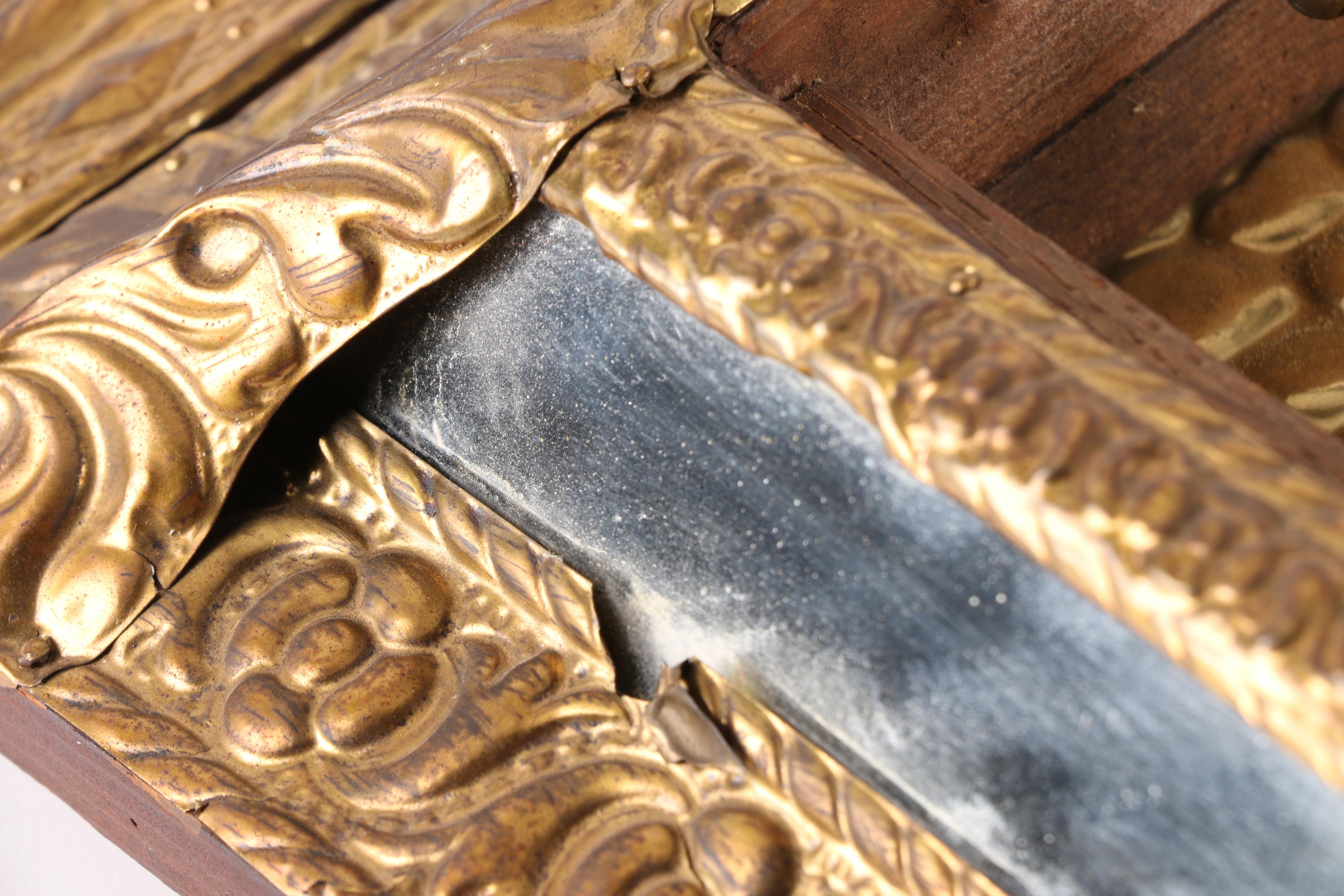 Victorian Style Embossed Brass Hall Mirror with Storage