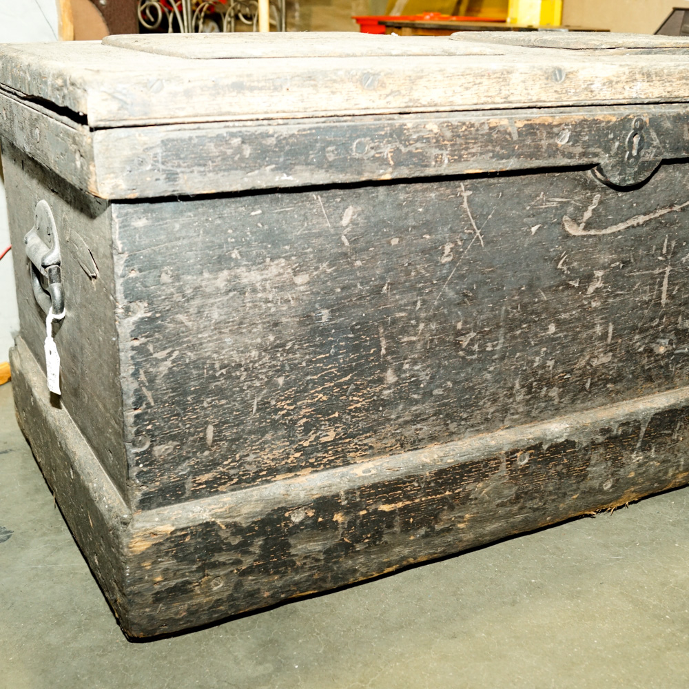 Vintage Wooden Tool Chest with Removable Tray Inserts and Tools