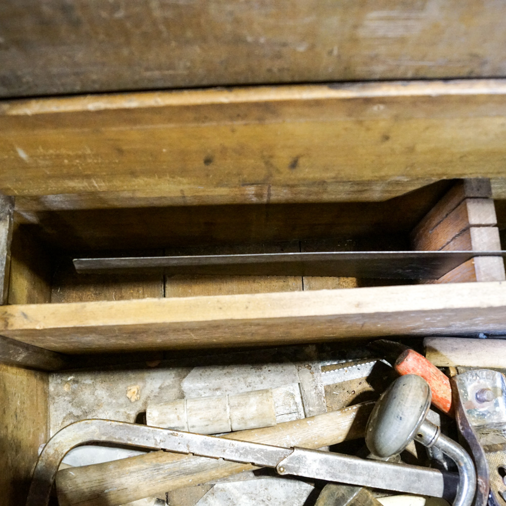 Vintage Wooden Tool Chest with Removable Tray Inserts and Tools