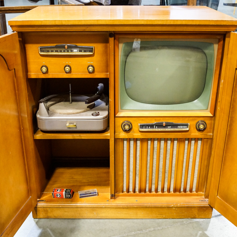 Vintage Crosley Television, Turntable and Radio in Cabinet