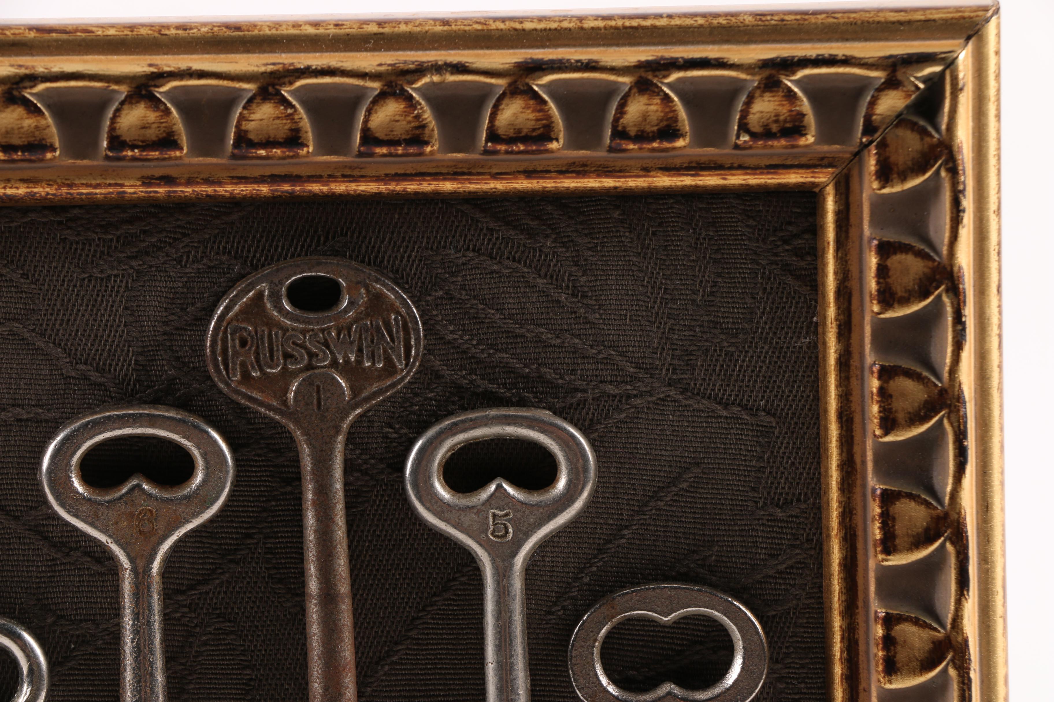 Vintage Keys in Gold Tone Wooden Frames