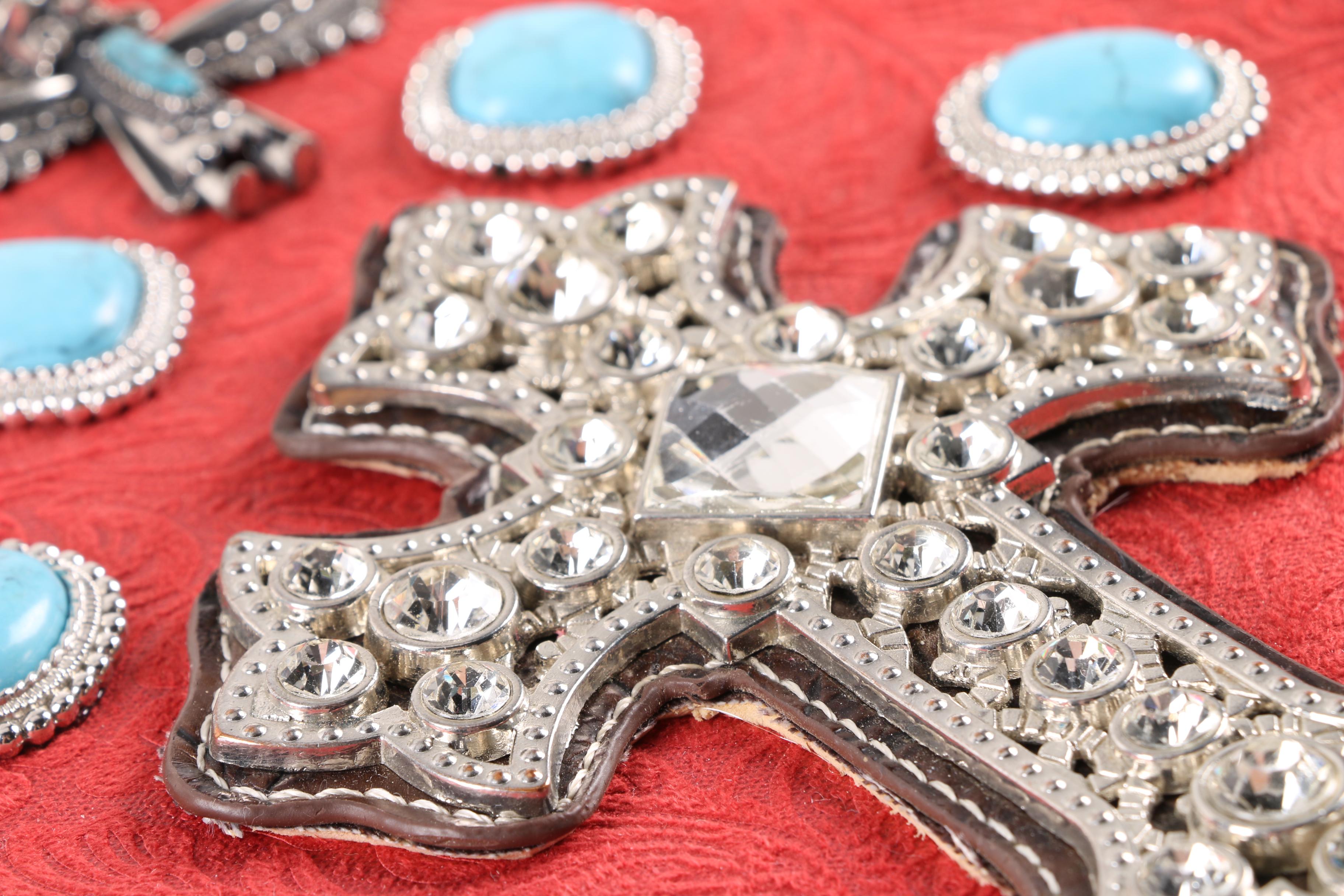 Rhinestone Cross with Faux Turquoise Accents in Frame