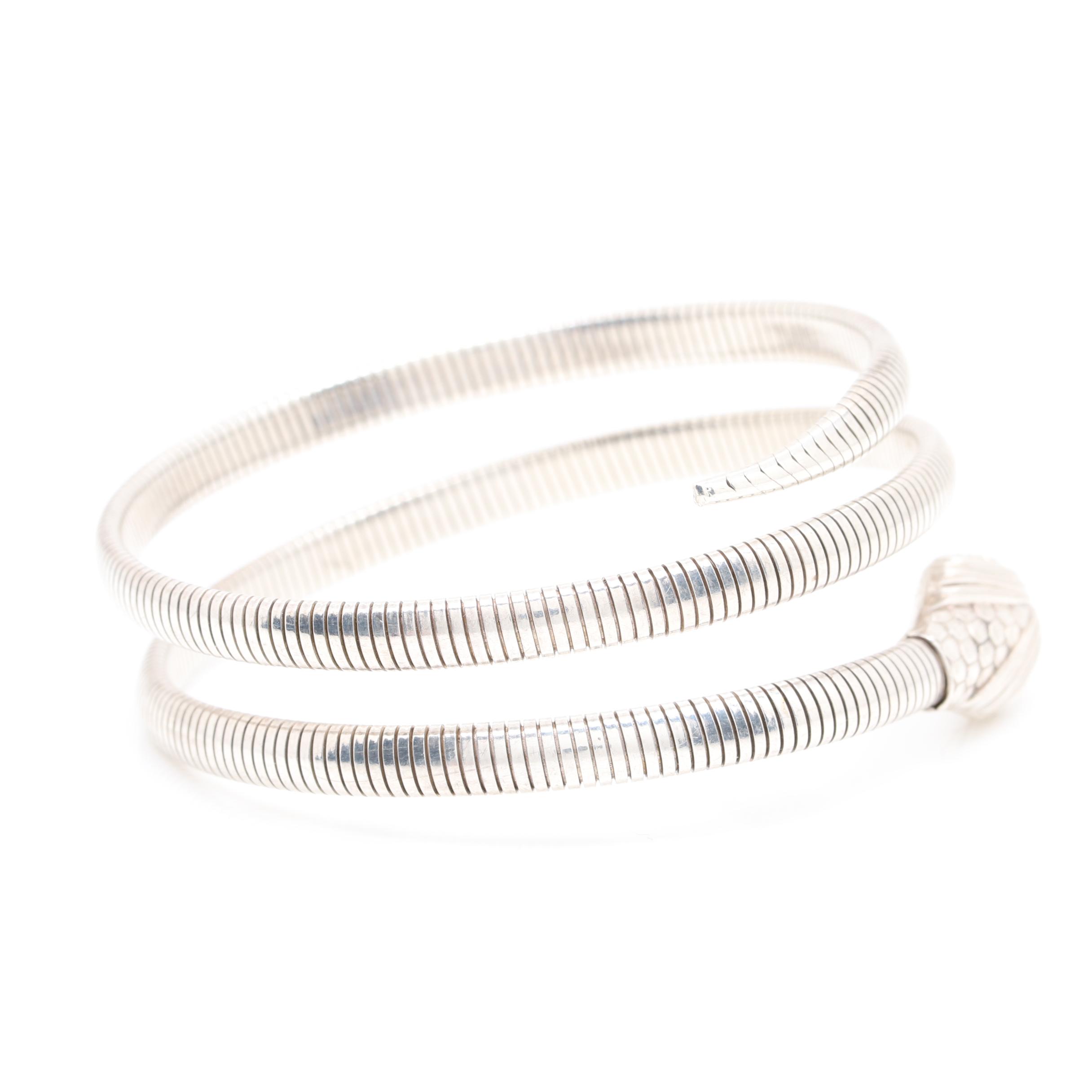 Forstner Sterling Silver Coiled Snake Bangle Bracelet