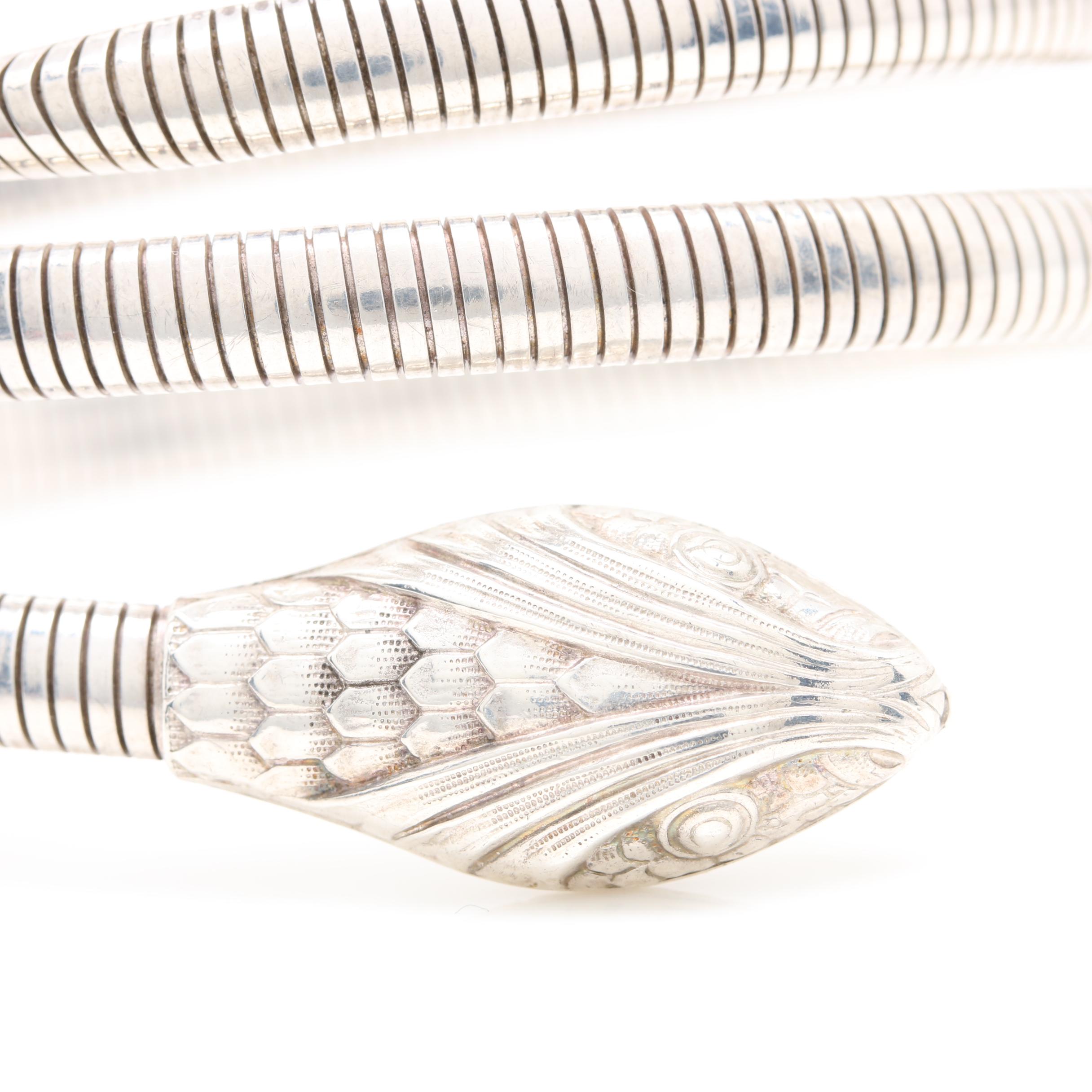 Forstner Sterling Silver Coiled Snake Bangle Bracelet