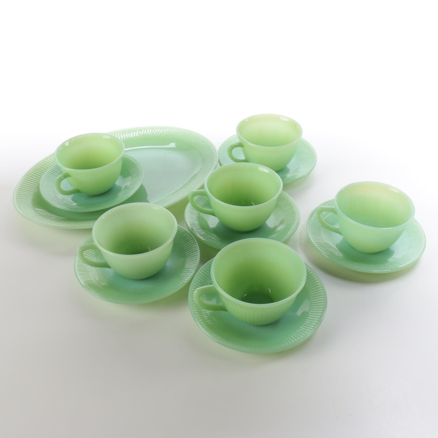 Vintage Fire King Jadeite Cups and Saucers with Serving Platter 1948-67