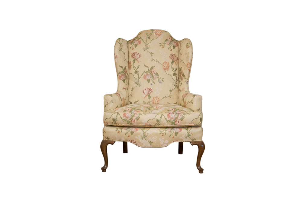 Queen Anne Style Upholstered Wingback Chair