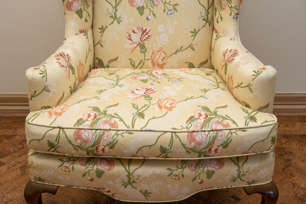 Queen Anne Style Upholstered Wingback Chair
