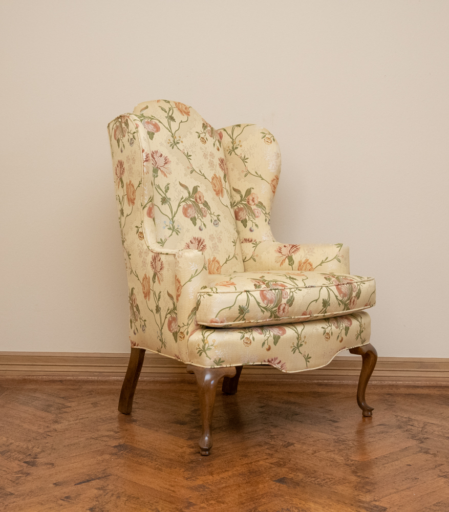 Queen Anne Style Upholstered Wingback Chair