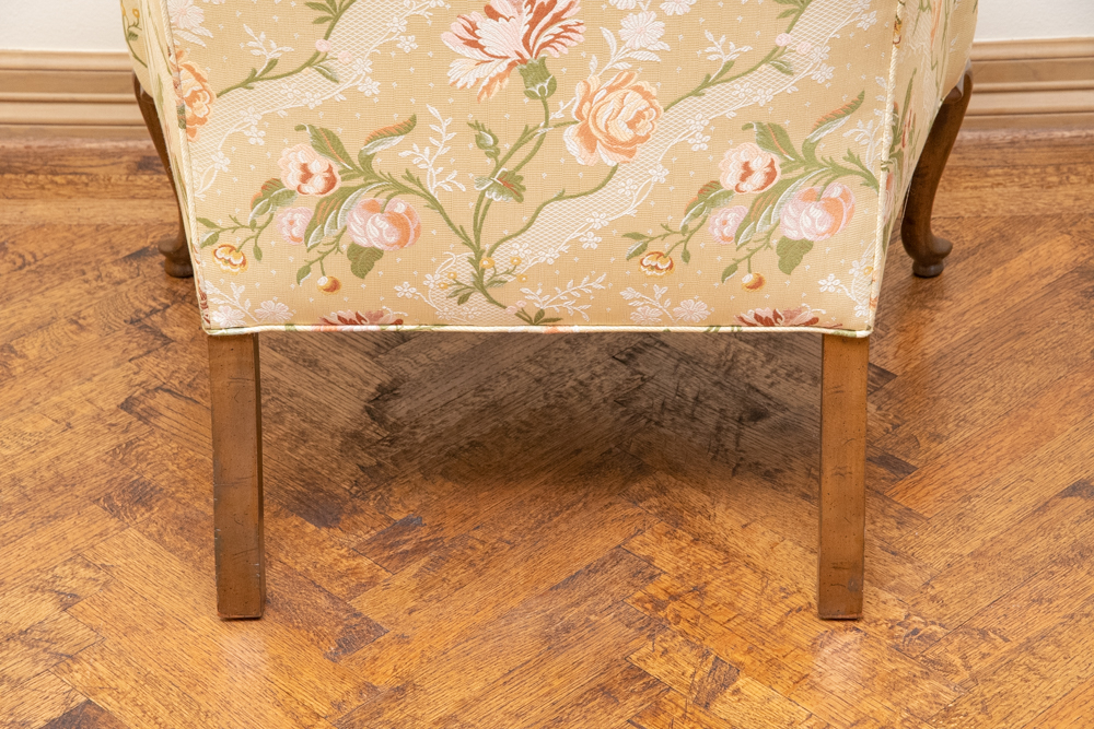 Queen Anne Style Upholstered Wingback Chair