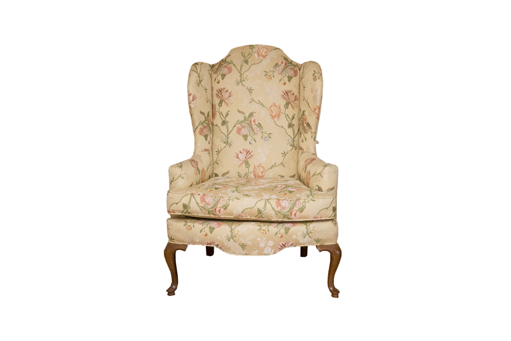 Queen Anne Style Upholstered Wingback Chair
