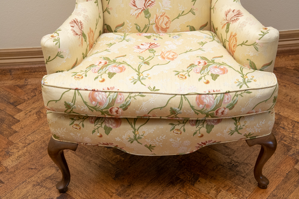 Queen Anne Style Upholstered Wingback Chair