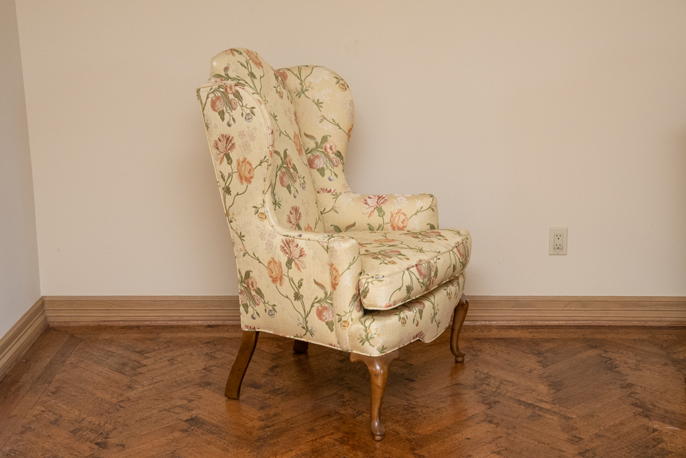 Queen Anne Style Upholstered Wingback Chair