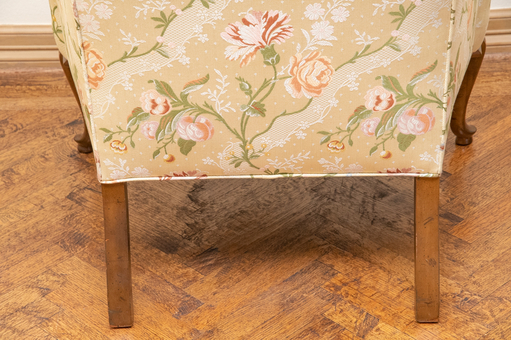 Queen Anne Style Upholstered Wingback Chair