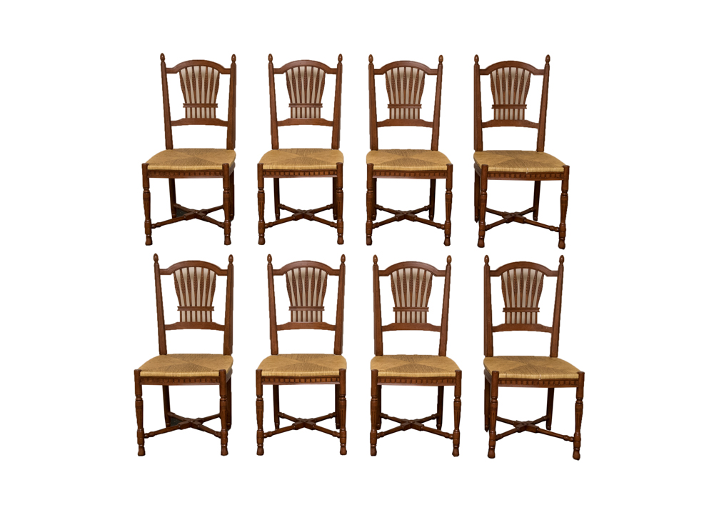 Set of Eight Dining Chairs with Rush Seats