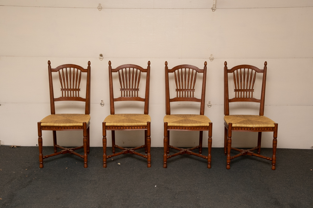 Set of Eight Dining Chairs with Rush Seats