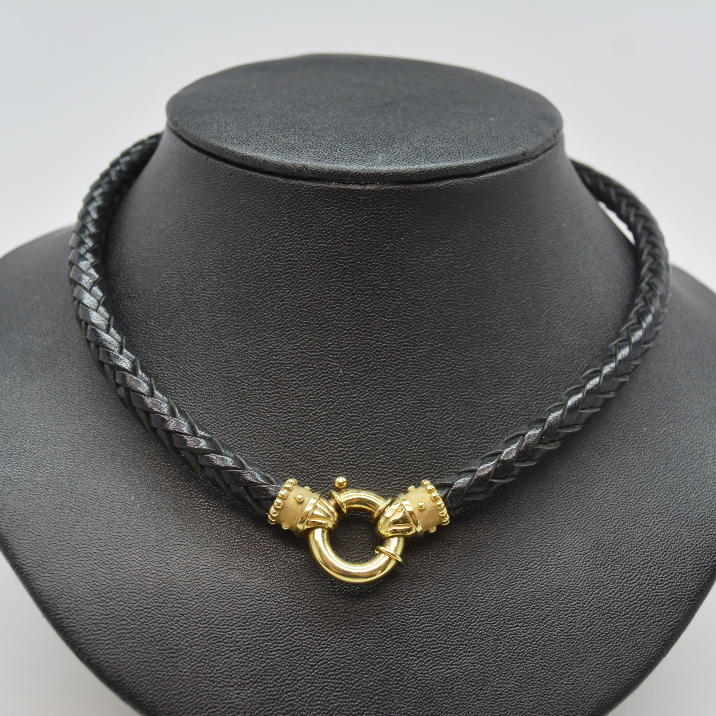 Braided Leather Necklace With 14K Yellow Gold Clasp