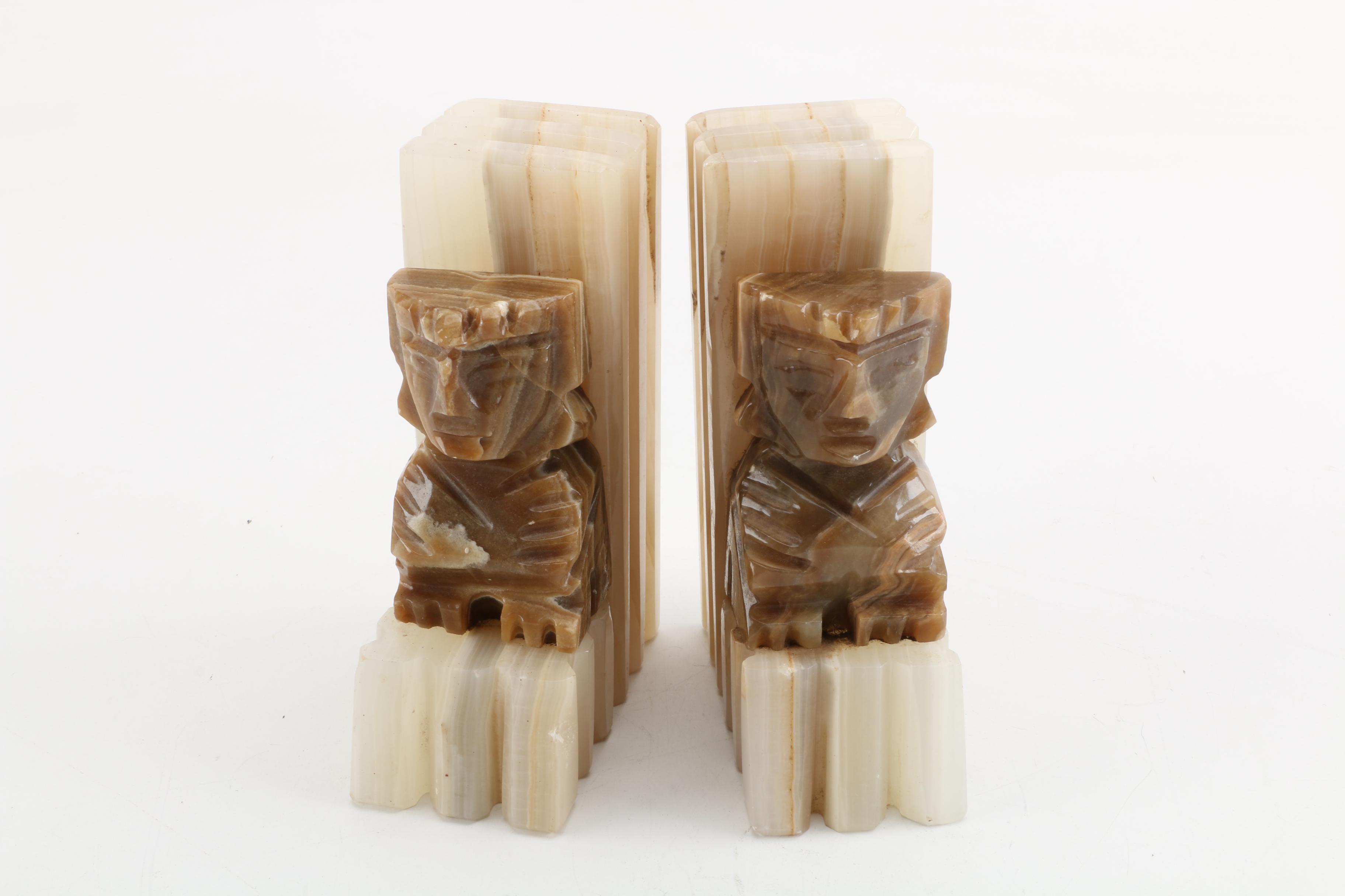 Calcite Bookends with Carved Features and More