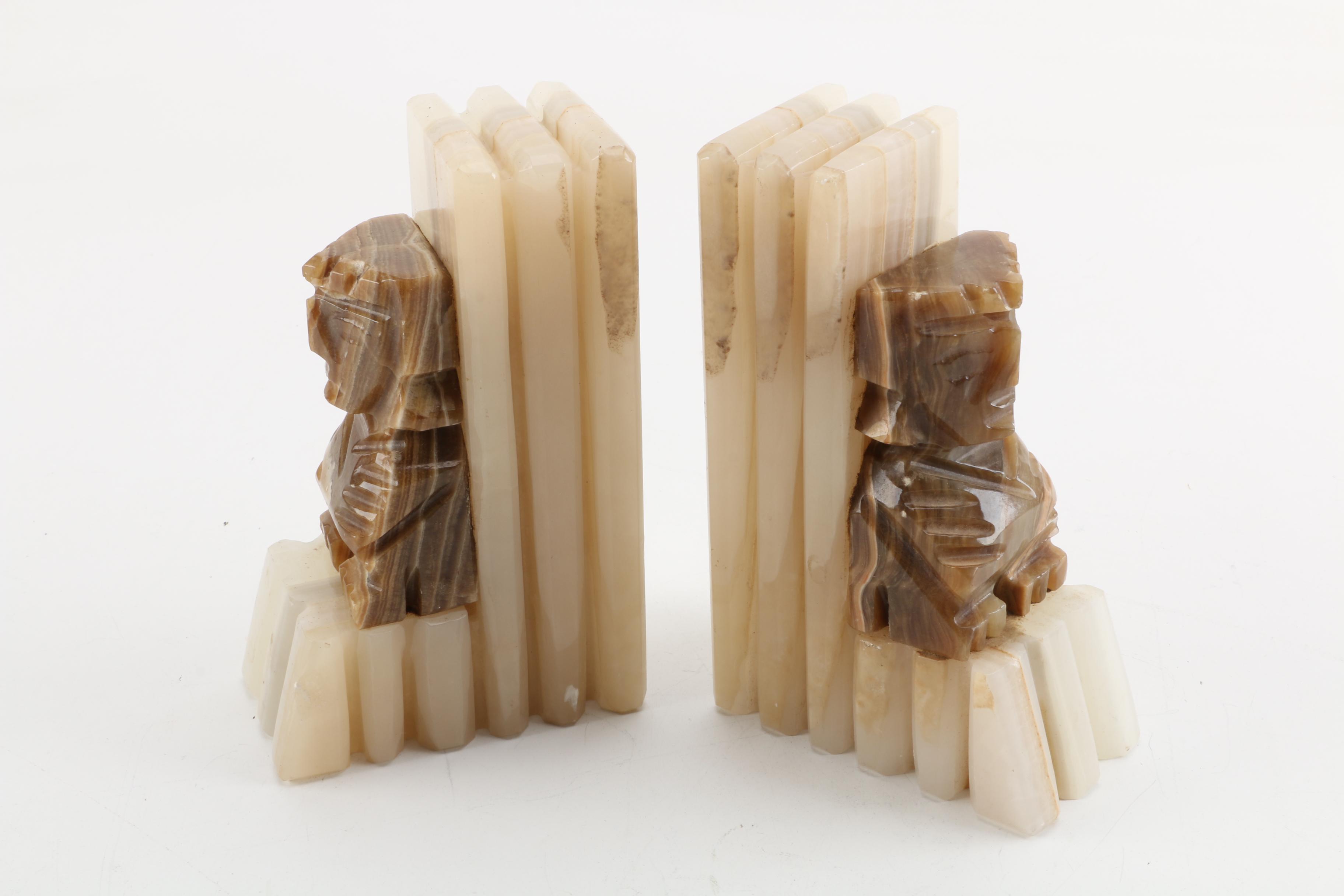 Calcite Bookends with Carved Features and More