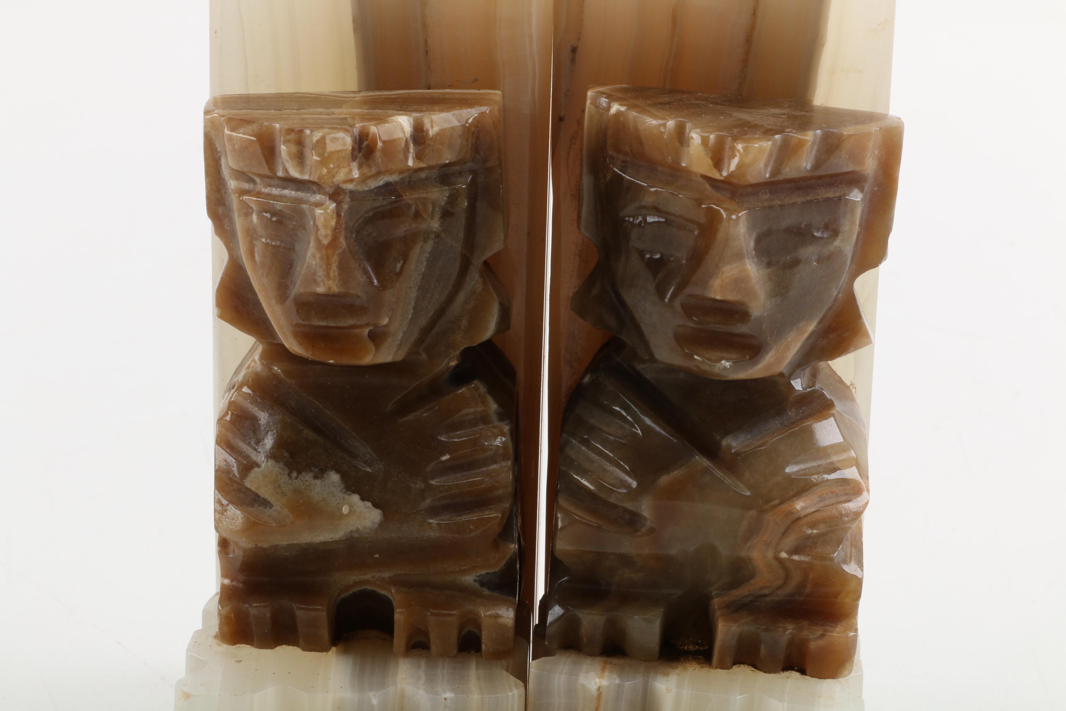 Calcite Bookends with Carved Features and More