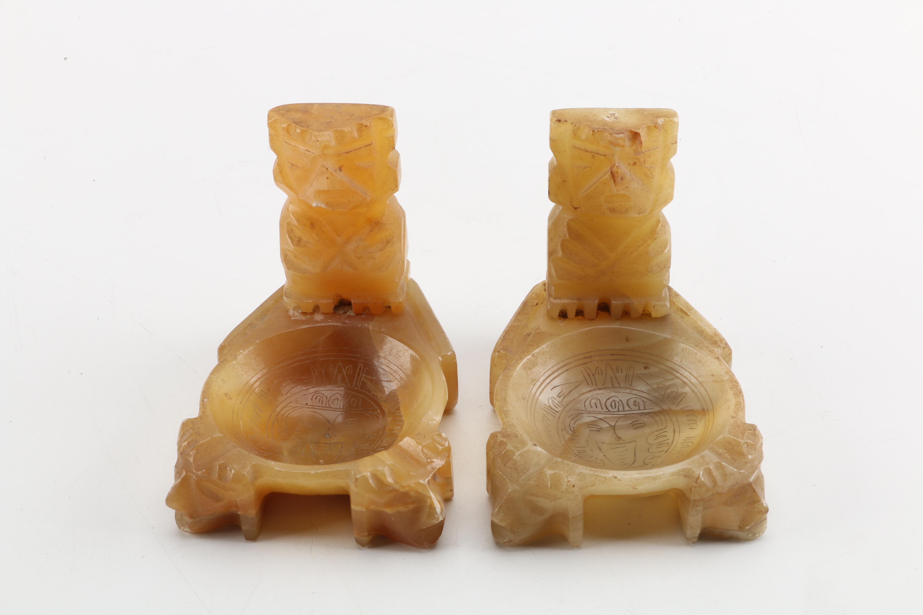 Calcite Bookends with Carved Features and More