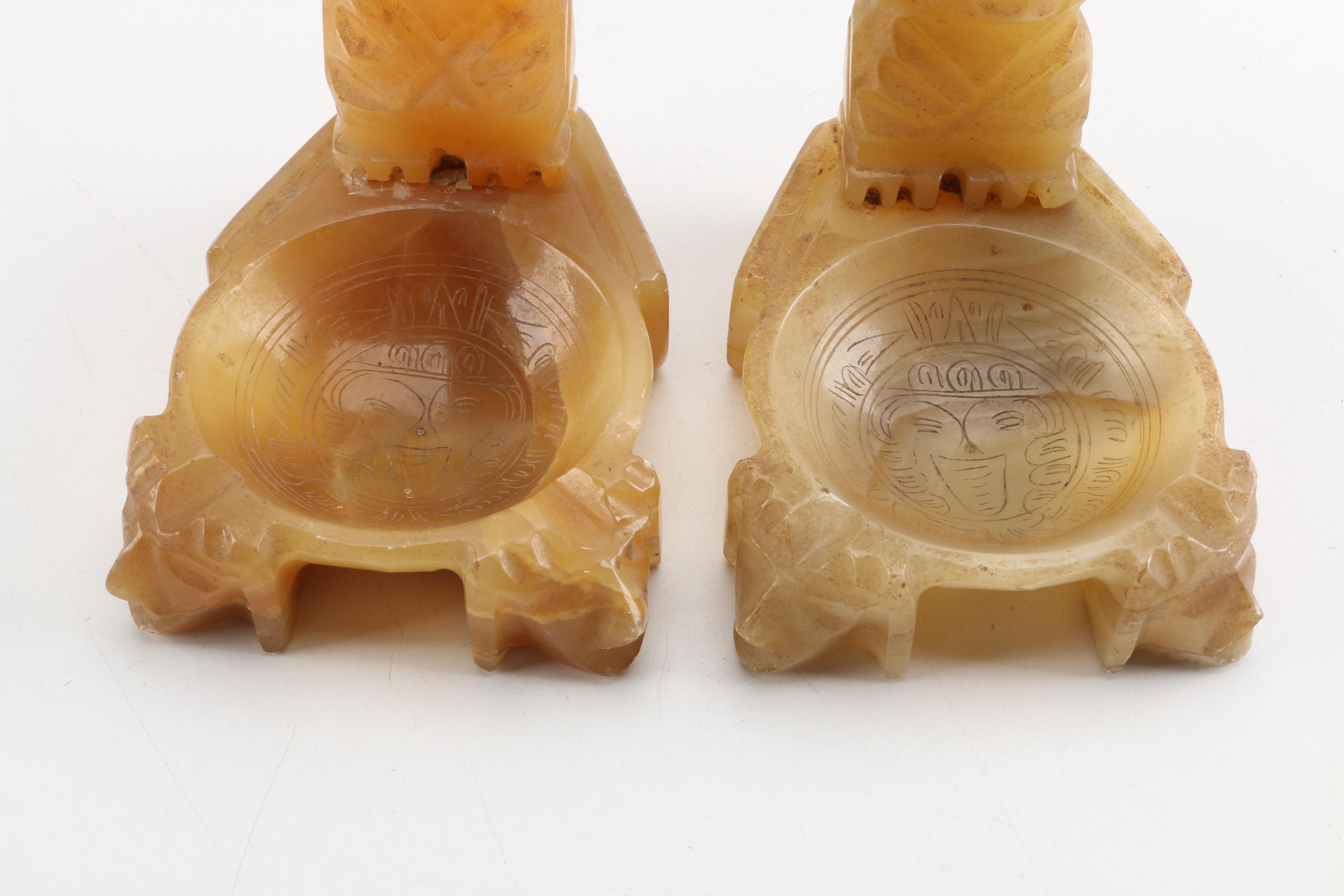 Calcite Bookends with Carved Features and More