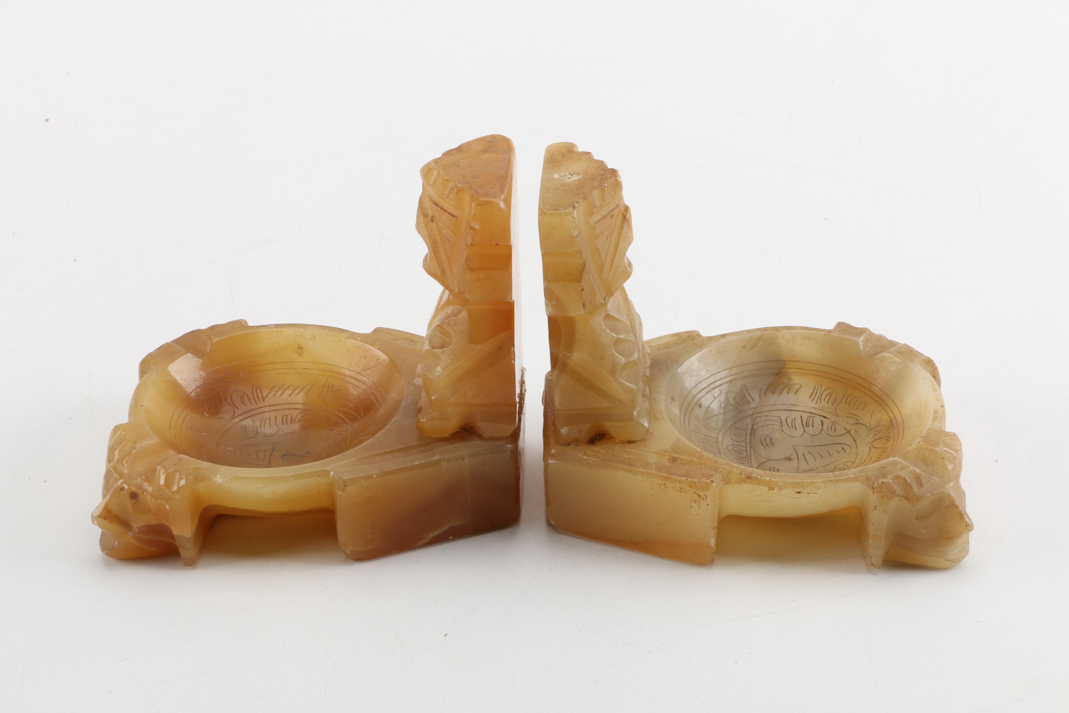 Calcite Bookends with Carved Features and More