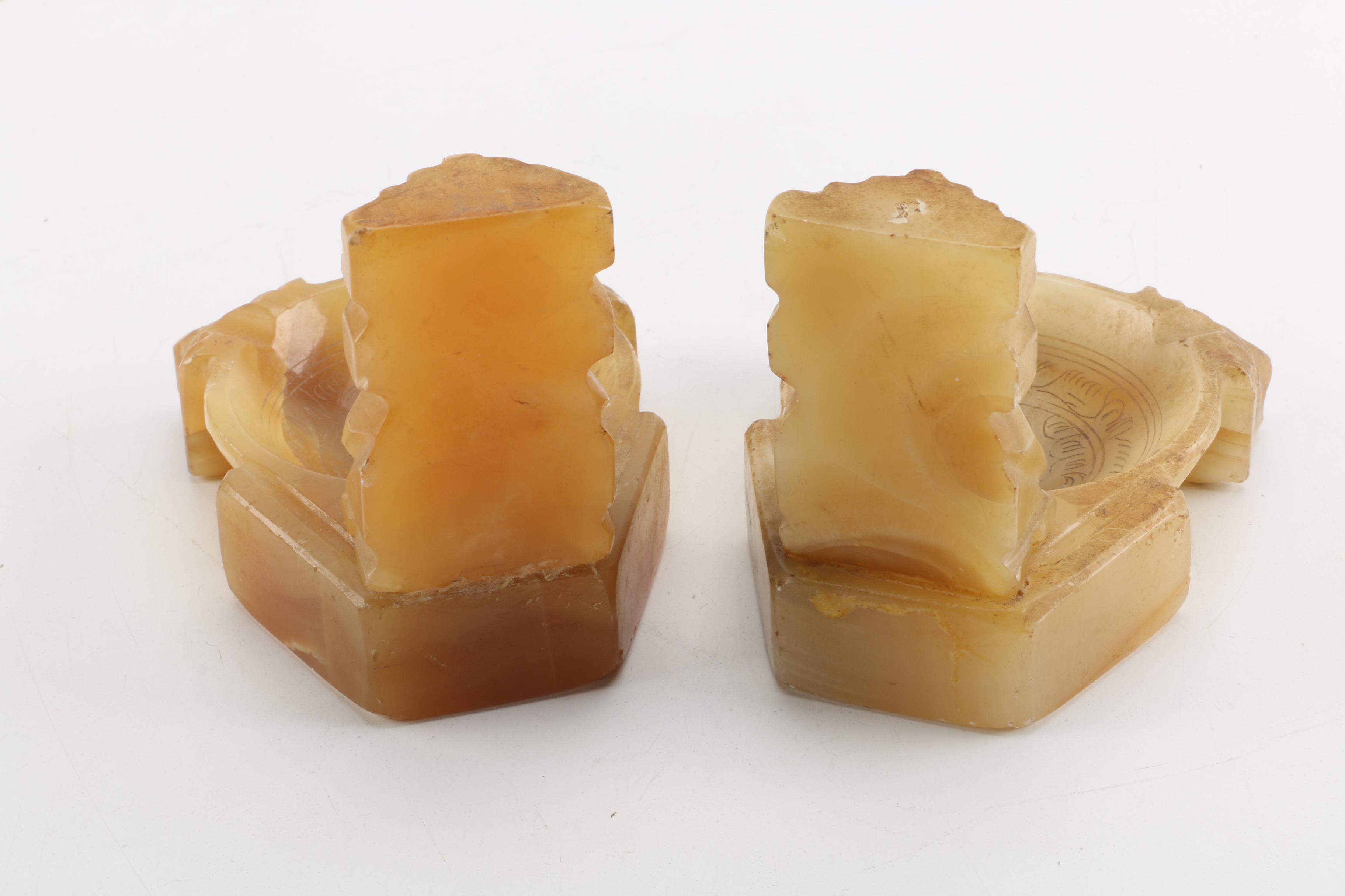 Calcite Bookends with Carved Features and More