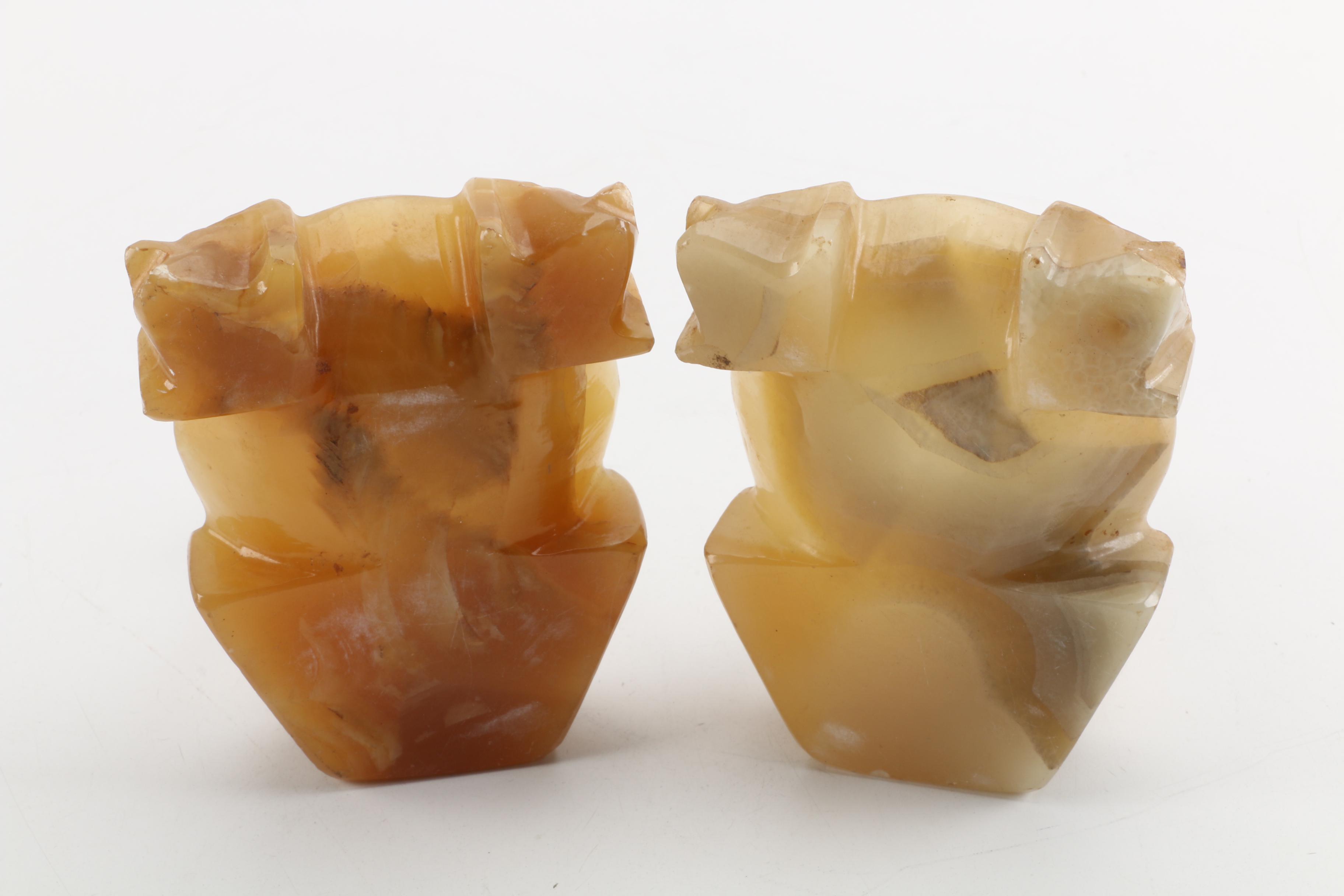 Calcite Bookends with Carved Features and More