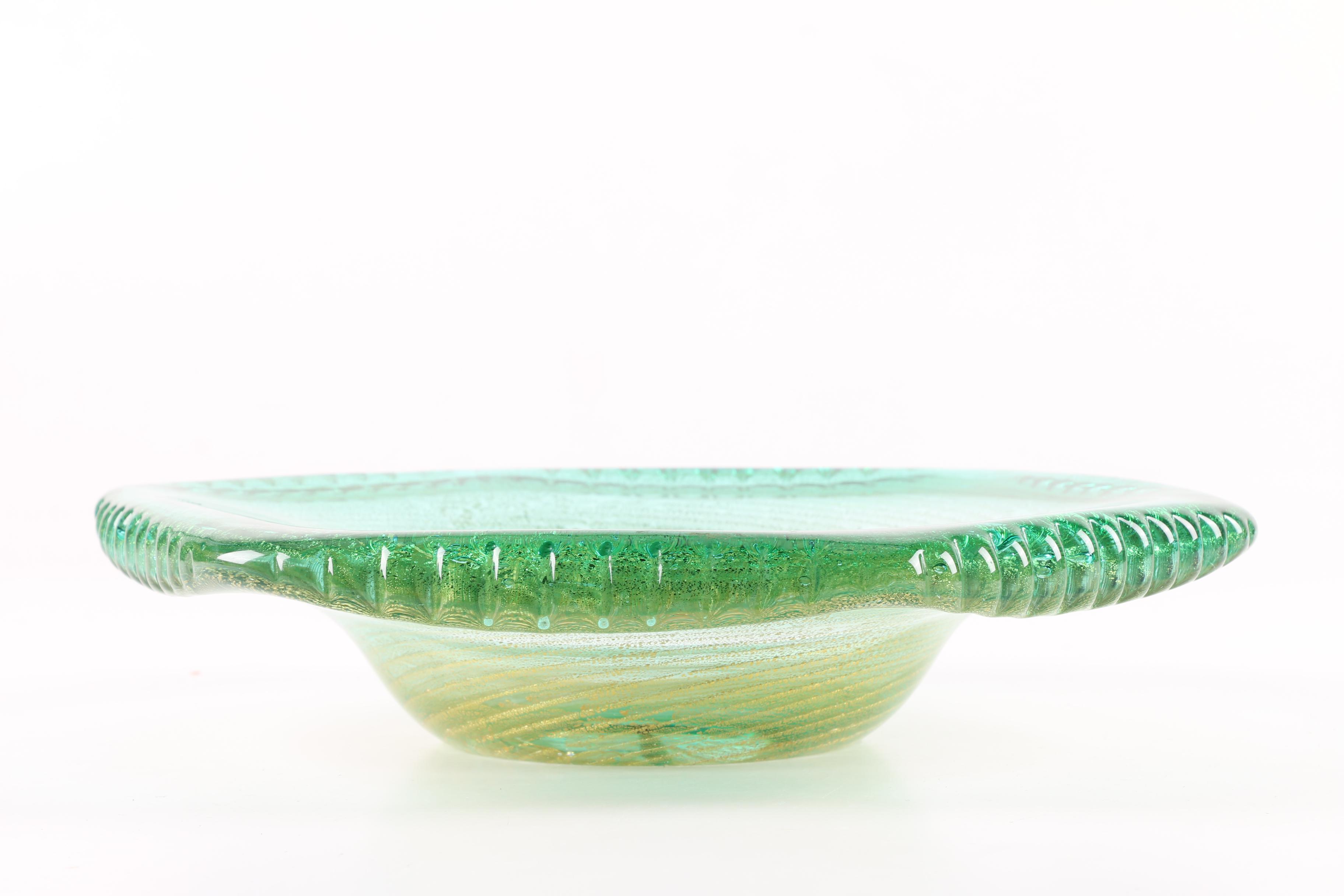Hand Blown Aventurine Art Glass Bowl