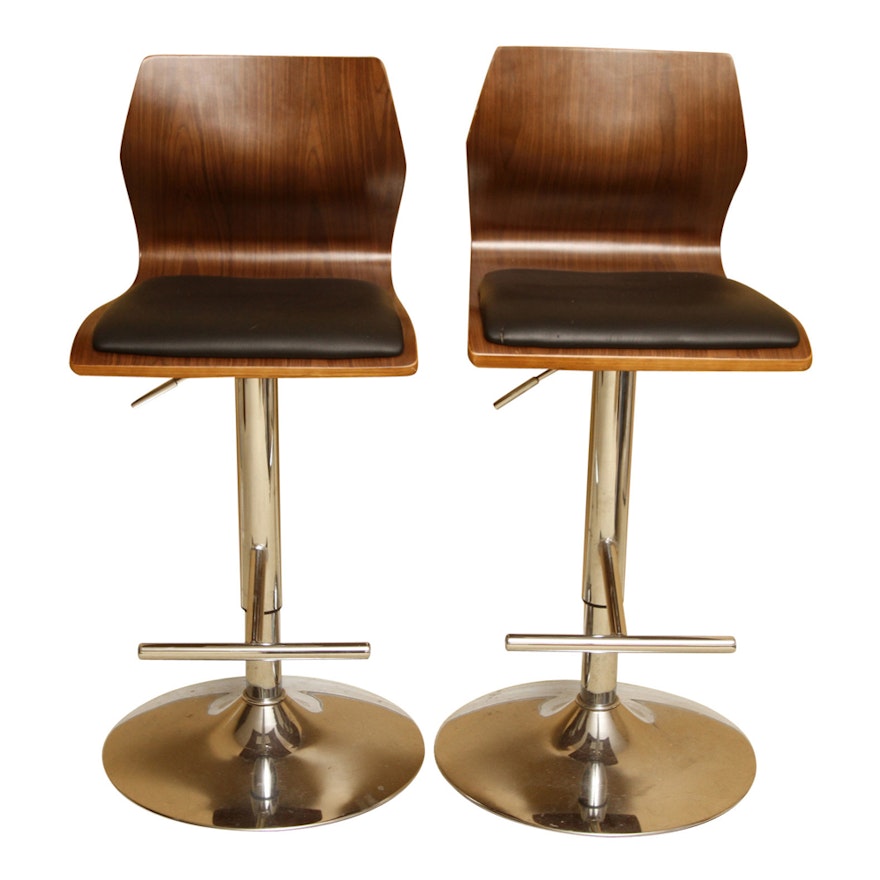 Contemporary Bentwood Adjustable-Height Bar Chairs