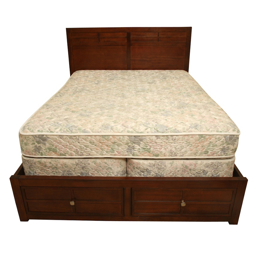 Queen-Size Wood Bed with Storage Drawers