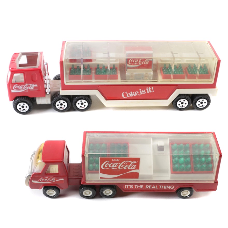 Pair of Vintage Coca-Cola Metal Tractor-Trailers by Buddy L