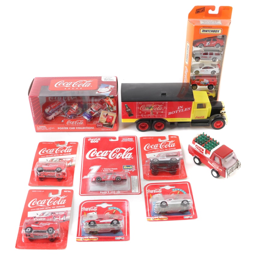 Die-Cast Metal Coca-Cola Trucks and Cars Including Clock Truck