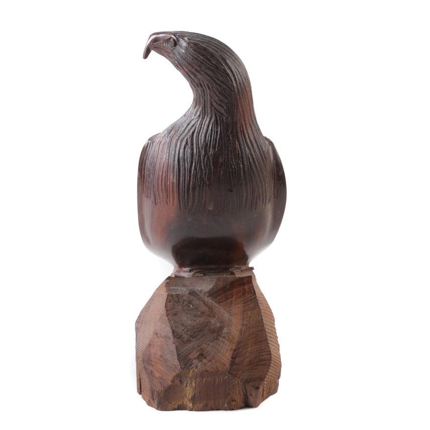 Wood Eagle on Rock Figurine
