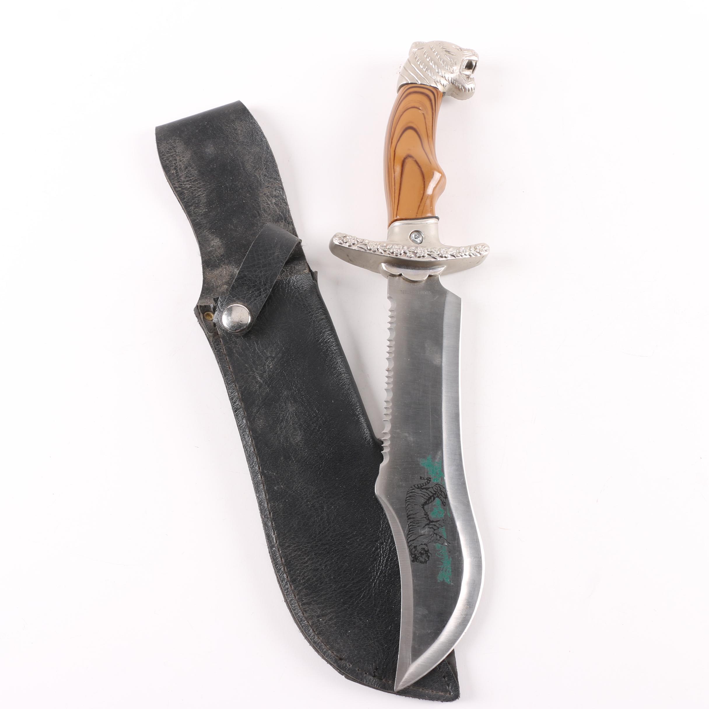 Bowie Knife with Tiger's Head Pommel and Sheath