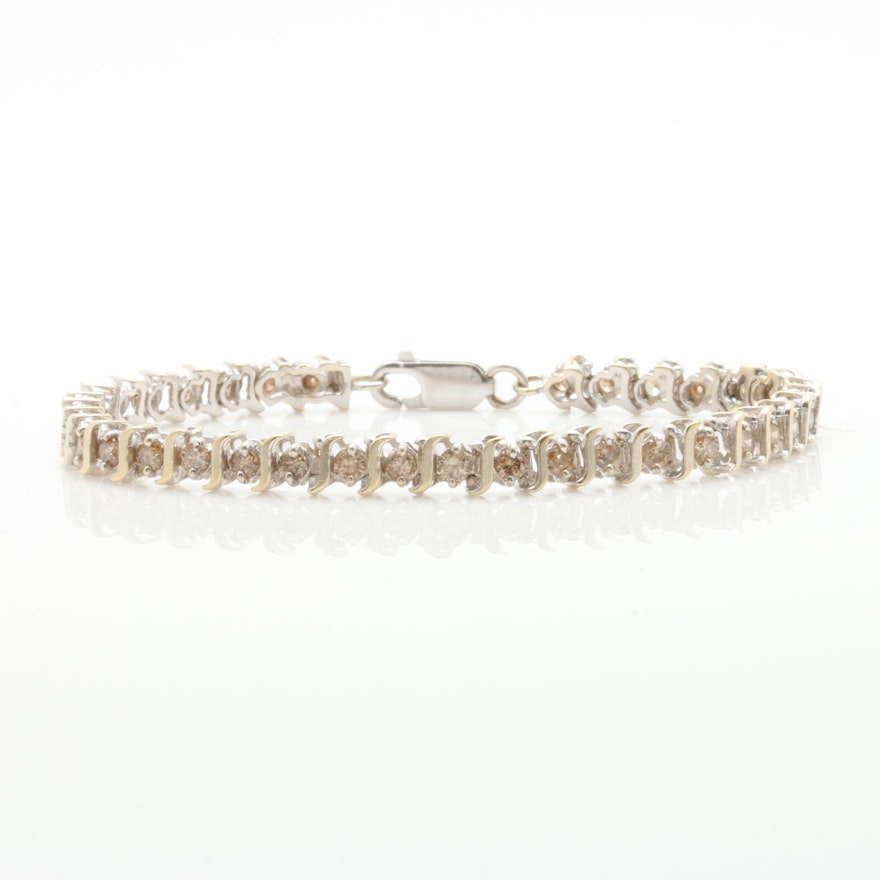 14K White Gold Diamond S-Link Tennis Bracelet