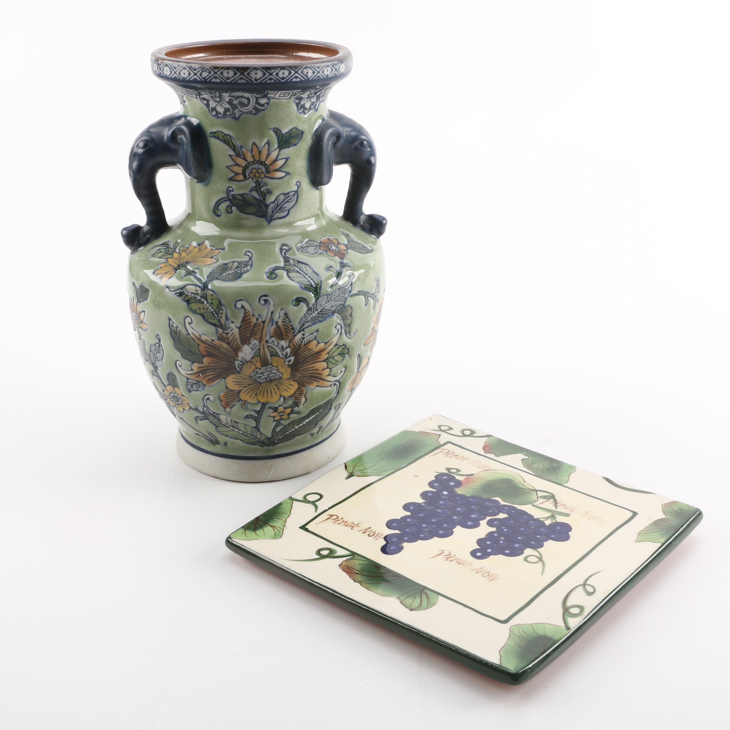 Baum Brothers Ceramic Urn and Trivet