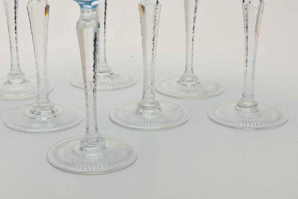Nachtmann "Traube" Blue Cut To Clear Tall Hock Wine Glasses
