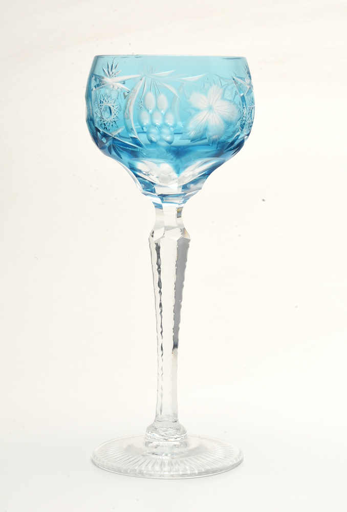 Nachtmann "Traube" Blue Cut To Clear Tall Hock Wine Glasses
