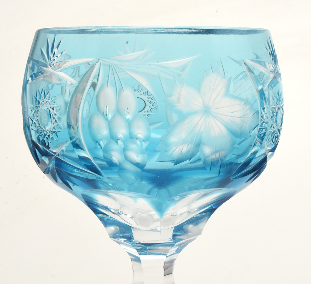 Nachtmann "Traube" Blue Cut To Clear Tall Hock Wine Glasses