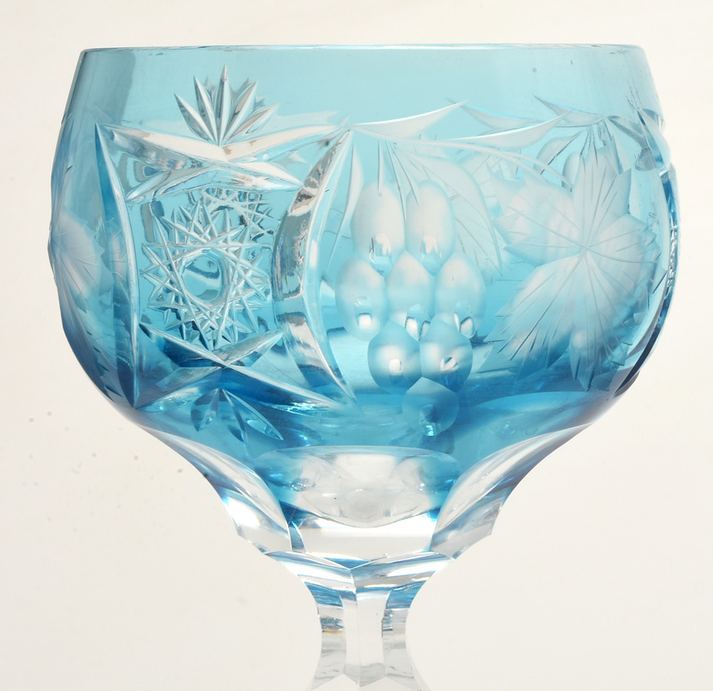 Nachtmann "Traube" Blue Cut To Clear Tall Hock Wine Glasses