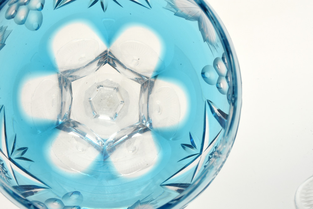 Nachtmann "Traube" Blue Cut To Clear Tall Hock Wine Glasses