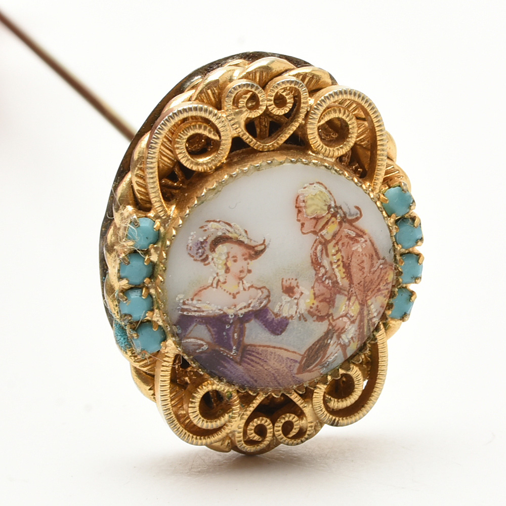 Vintage Northwood Carnival Glass "Grape and Cable" Hatpin Holder and Pins